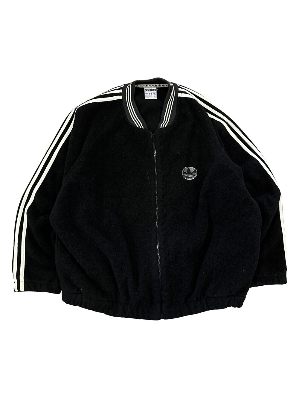 Vintage Adidas Jacket Mens XL Black Fleece Full Zip Mock Neck Windbreaker Y2K
